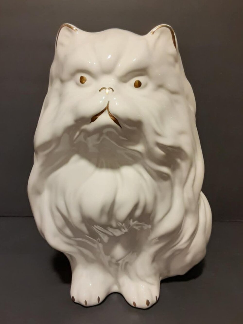 Vintage Cat Toilet Cleaning Brush Holder Ceramic White & Gold Bathroom MCM